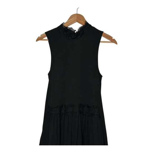 AllSaints Black Tier Lace Trim Tie Neck Sleeveless Maxi Dress Size 4 - Picture 4 of 11